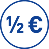 Blaues Symbol eines halben Euro-Zeichens in einem Kreis, das die Währung der Europäischen Union darstellt.