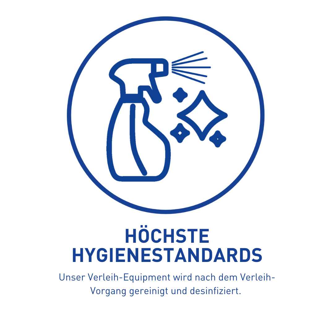 Höchste Hygienestandards durch Reinigung und Desinfektion nach dem Verleihvorgang.
