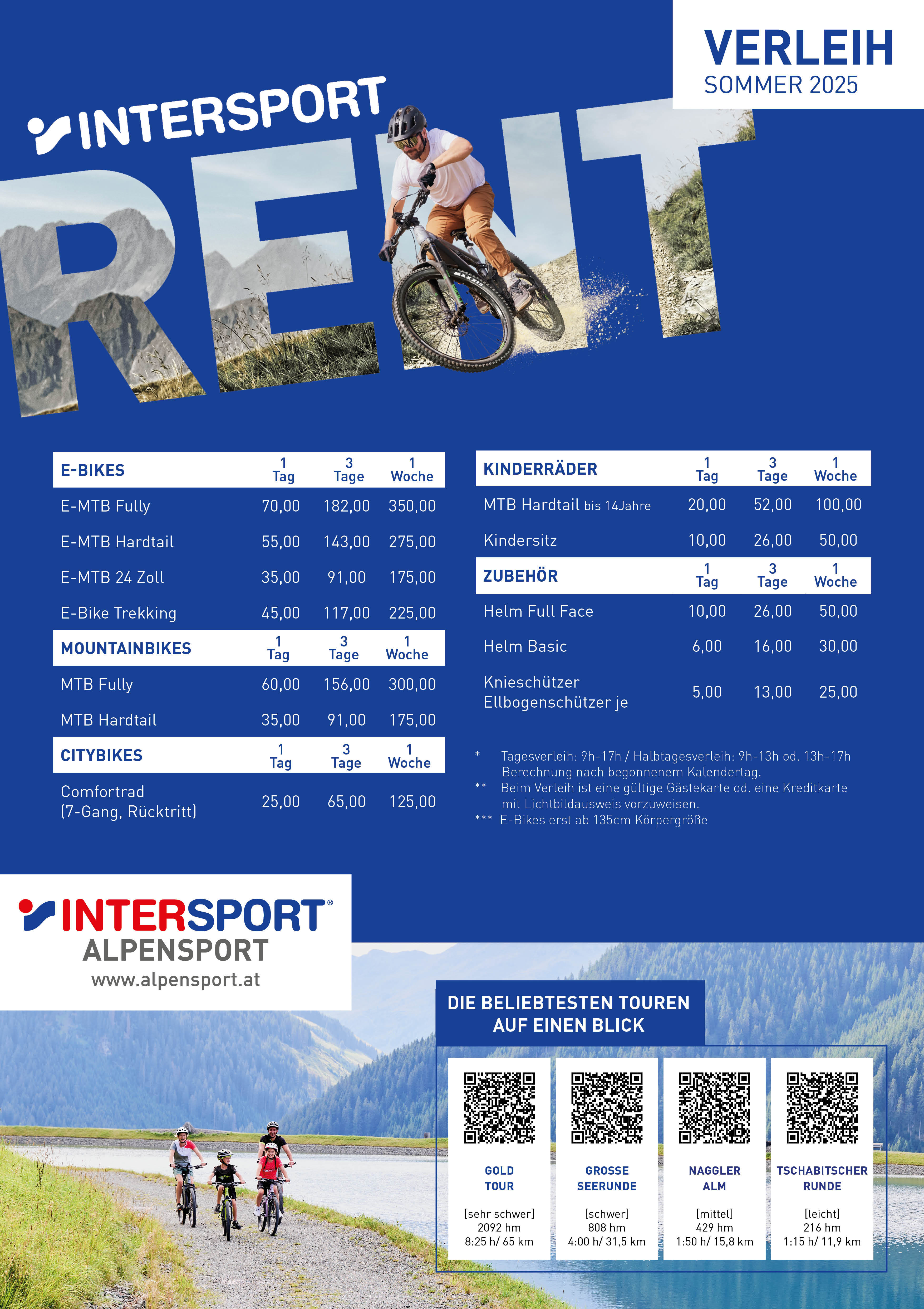 Sommer2025 Radverleih Intersport Alpensport Preisliste
